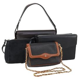 BALLY Shoulder Bag Leather Nylon PVC 4Set Black Brown Auth bs30281