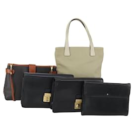 BALLY Sac Tote Cuir Nylon PVC 5Set Noir Beige Auth bs30296 - Bally