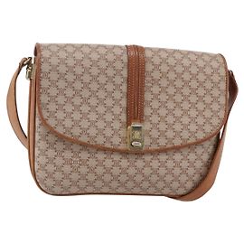 Céline CELINE Macadam Canvas Schultertasche PVC Beige Gold Auth BA7051