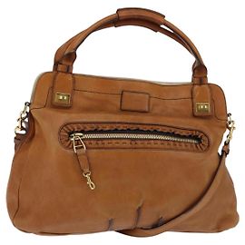 Chloé Chloe Margaret Handtasche Leder 2-Wege Braun Gold Auth BA7073