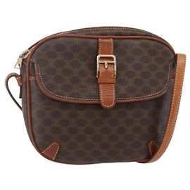 Céline Borsa a Spalla in Tela Macadam CELINE in Pelle PVC Marrone Oro Auth BA7050