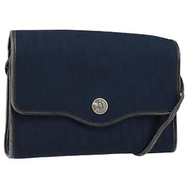 Borsa a Spalla in Tela Trotter Christian Dior Blu Navy Oro Auth BA7078