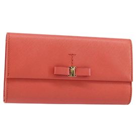 Salvatore Ferragamo Vala Langer Geldbeutel aus Leder Orange Gold Auth BA7289V
