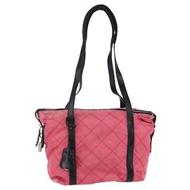 PRADA Schultertasche aus Nylon Leder Rosa Schwarz Silber Authentisch 147139