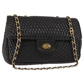 BALLY Borsa a Spalla a Catena in Pelle Nera Auth 147146