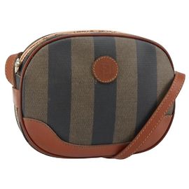 FENDI Pecan Canvas Schultertasche PVC Schwarz Braun Gold Auth ep11355