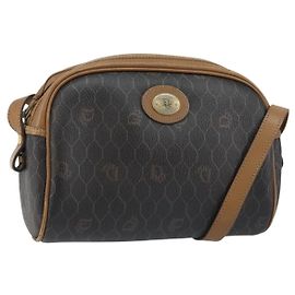 Borsa a spalla in tela a nido d'ape Christian Dior in pelle PVC nera e oro Auth BA7079