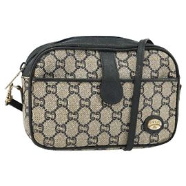 Borsa a Spalla GUCCI GG Plus Supreme PVC Blu Navy Oro Auth 146819