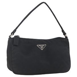 Bolso Accesorio Prada Nylon Negro Plata Auth SW1714