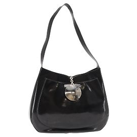Borsa a Spalla Gancini Smalto Nero Argento Salvatore Ferragamo Auth BA7067