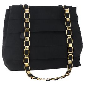 Borsa Tote Vala in Tela con Catena Salvatore Ferragamo Blu Navy Oro Auth BA7334