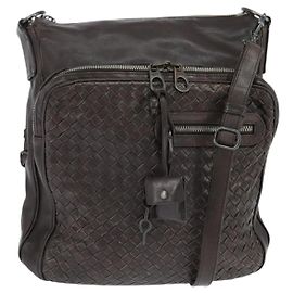 Autre Marque Borsa a Spalla in Pelle Intrecciato Bottega Veneta Marrone Scuro Auth bs30413