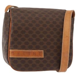 Céline Borsa a Spalla in Tela Macadam CELINE in Pelle PVC Marrone Oro Auth gh1088