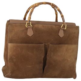 Borsa a Mano GUCCI Bamboo Camoscio Marrone Oro 002 2855 0322 0 Auth bs29507