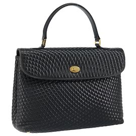 BALLY Borsa a Mano Trapuntata in Pelle Nera e Oro Auth gh1161