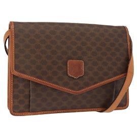 Céline Borsa a Spalla in Tela Macadam CELINE in Pelle PVC Marrone Oro Auth BA7314