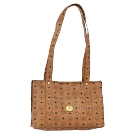 Borsa tote MCM Logogram Vicetos in pelle PVC marrone oro Auth gh1081