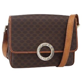 Céline CELINE Macadam Canvas Schultertasche aus PVC-Leder Braun Gold Auth 150117