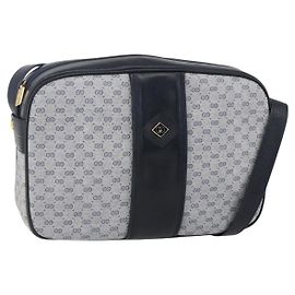 Bolsa de Ombro Micro GG Canvas Gucci em Couro PVC Azul Marinho e Ouro Auth BA7238