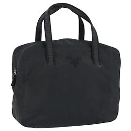 PRADA Borsa a mano in nylon nero argento Auth 146965