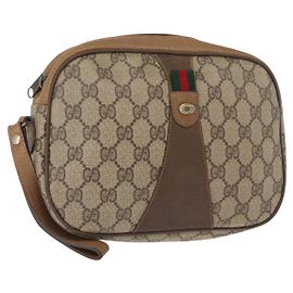 Borsa Sherry Line GG Supreme Web di GUCCI in PVC Beige Marrone 89 01 034 Auth 146999