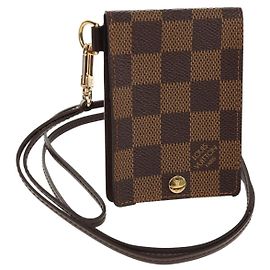 LOUIS VUITTON Estojo Porta Cartões ID Bandoleira Damier Ebene N60016 Auth 136567V