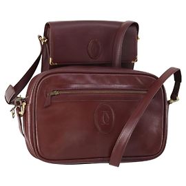 Cartier Borsa a spalla Must Line in pelle 2Set Bordeaux Auth bs30274