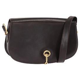 Borsa a Spalla in Pelle Marrone Gucci Oro Auth fm4925