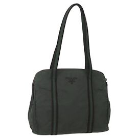 Bolso Tote PRADA de nailon caqui plata auténtico bs30429