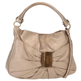 Borsa a Spalla Gancini in Pelle Salvatore Ferragamo 2 in 1 Champagne Oro Auth gh1114