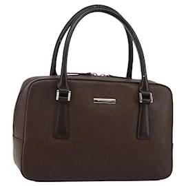 Burberry Borsa a mano in pelle marrone con dettagli in argento Auth am9046