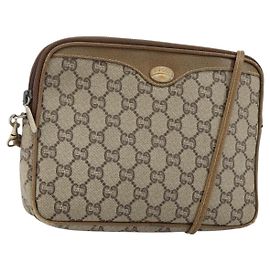 Borsa a Spalla GUCCI GG Plus Supreme in Pelle PVC Beige Oro Auth BA6237