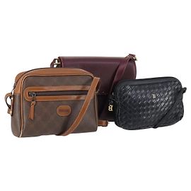 BALLY Borsa a Spalla in Pelle 3 Pezzi Marrone Nero Bordeaux Auth BA4812
