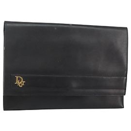 Borsa a mano Christian Dior in pelle nera e oro Auth 143761