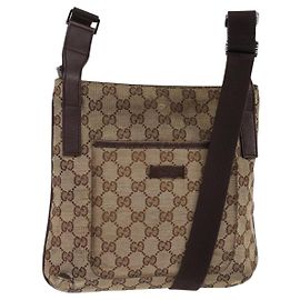 Borsa a Spalla GG Canvas Gucci Beige Argento Auth 143234