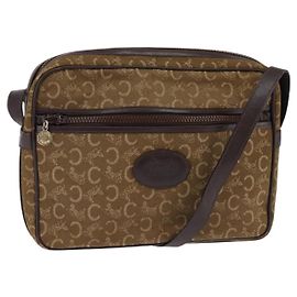 Céline Borsa a Spalla Celine C Sulky in Tela Marrone Oro Auth 143216