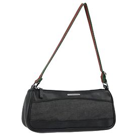 GUCCI Web Sherry Line Accessory Pouch Canvas Black Silver Red 92820 Auth hk3082