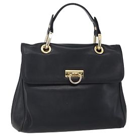 BALLY Borsa a mano in pelle nera e oro Auth 149088