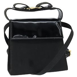 Borsa a Spalla Vala in Tela Nera e Oro Auth BA7319 di Salvatore Ferragamo