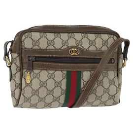 Borsa a Spalla Gucci GG Supreme Web Sherry Line PVC Beige Oro 010 378 Auth 148938