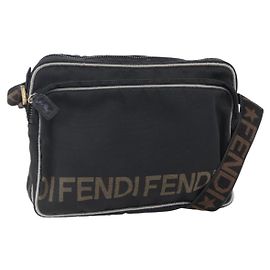 Borsa a Spalla FENDI Nylon Nero Oro Auth gh1158