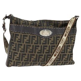 Borsa a Spalla Celeria in Tela Zucca FENDI Nera Marrone Auth 150078