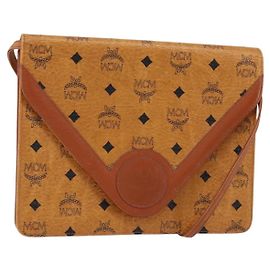 Borsa a Spalla MCM Logogram Vicetos in Pelle PVC Marrone Oro Auth gh1073