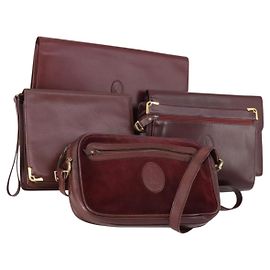 CARTIER Borsa Clutch Must Line in Pelle 5 Set Bordeaux Oro Auth bs30290