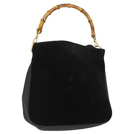 Borsa a Spalla Gucci Bamboo Camoscio Nero Oro 001 1638 2615 Auth ep11372