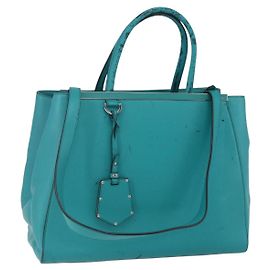 Borsa a mano FENDI 2JOURS in pelle blu turchese argento autentica 147397