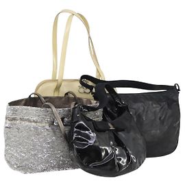 Borsa Salvatore Ferragamo in pelle, paillettes, PVC 4 pezzi nero beige argento autentica bs30291
