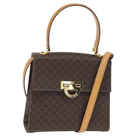 Céline CELINE Macadam Canvas Hand Bag PVC Leather 2way Brown Gold Auth 150512