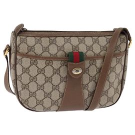 GUCCI GG Supreme Web Sherry Line Shoulder Bag PVC Beige 56 02 032 Auth 145478