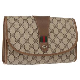 GUCCI GG Supreme Web Sherry Line Clutch Bag PVC Beige Oro 89 01 030 Auth 150407
